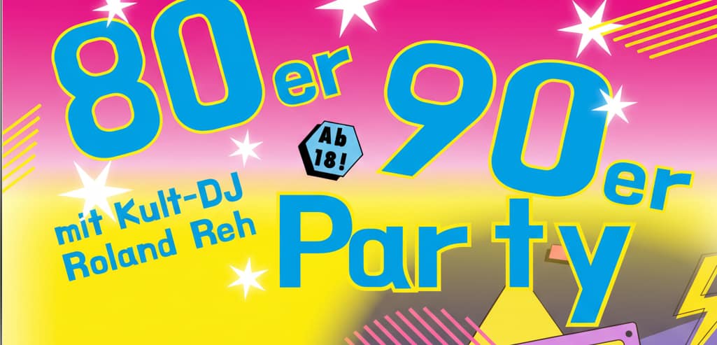 Bunte Illustration als Werbung für eine 80er und 90er Party